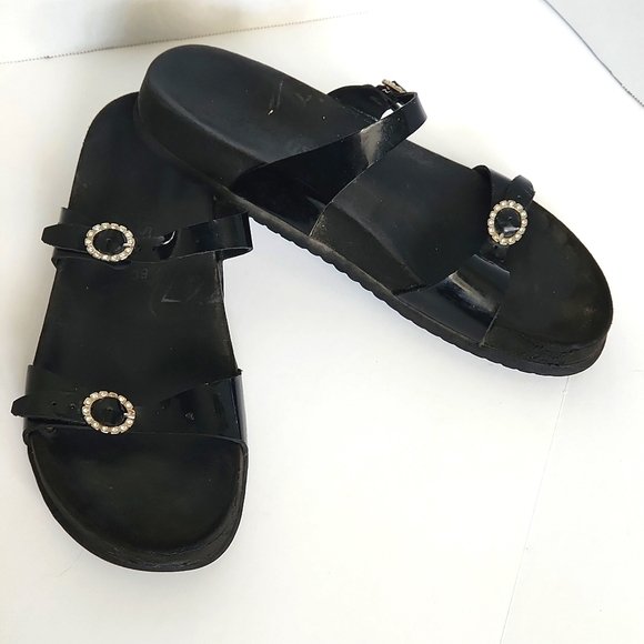Sale 🔥 Mephisto Women's Black Pantent Leather Rhinestone Sandals Size 39 - Picture 3 of 8
